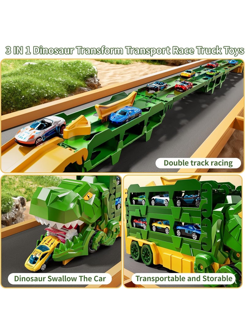 Toddler Toys Car Track Set for 3 4 5 6 Years Old Boys, Dinosaur Transporter Car Race Track with 12 Die-Cast Car Toys, Truck Toys Set Gifts for Age 3-12 Years Old Kids Boys Girls - Image 4